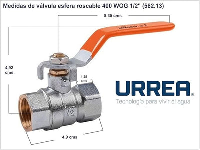 Válvula de Esfera Roscable 400 WOG 1/2”, Válvula de Bola con Palanca, Latón, Acabado Cromo